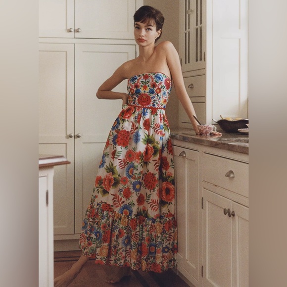 Anthropologie Dresses & Skirts - Anthropologie Payal Jain Floral Embroidered Strapless Maxi Dress -Size 8/10